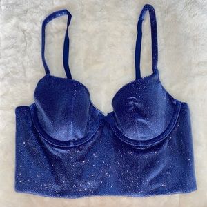 Body By VICTORIA'S SECRET Sexy Sparkle Bustier Bra Velvet Soft  Blue Silver  32B